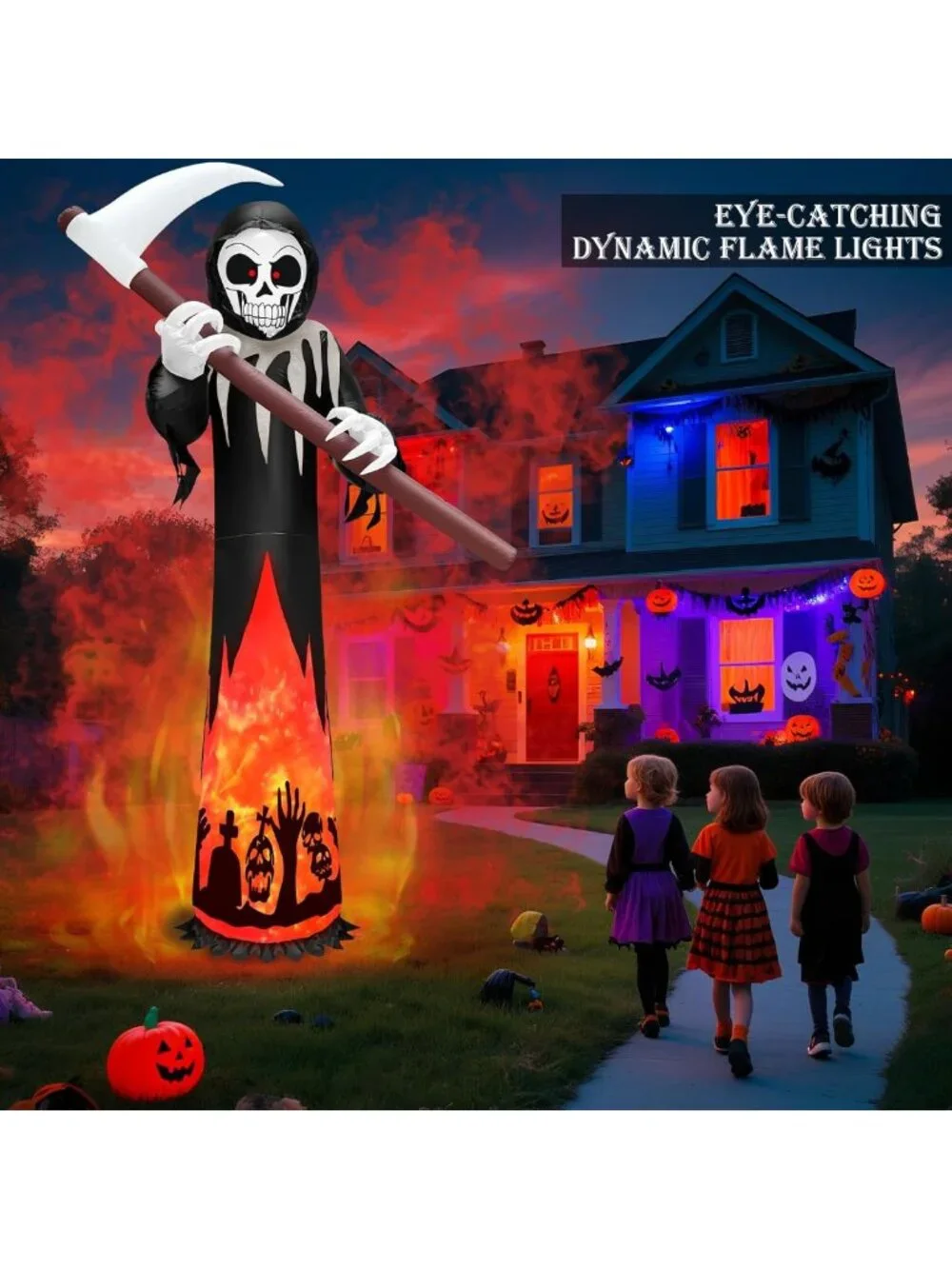 12FT Tall Halloween Inflatable Grim Reaper & Ghost Outdoor Decor - Spooky Yard